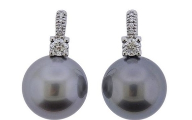 Crivelli 18k Gold South Sea Grey Pearl Diamond Earrings