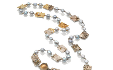 A cultured pearl and gem-set necklace,, by Gerda Flöckinger, 1977