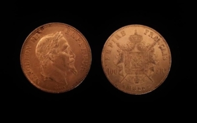 Deux pièces en or de 100 FF Napoléon III…