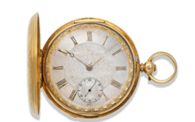 E. J. Dent, London. A good 18K gold key wind full hunter pocket watch with finely engraved case