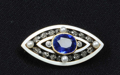 An early 20th century gold sapphire, diamond, seed