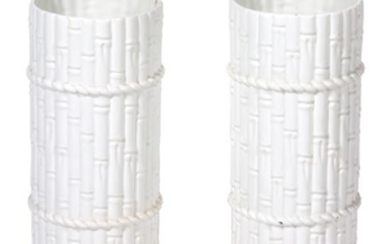 A Pair of Faux-Bamboo Form Ceramic Umbrella Stands