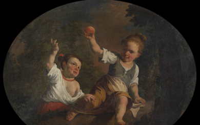 Francesco Celebrano ( Napoli 1729 - 1814 ) , (attr.) Playing Children Oil on oval canvas 73.5x94 cm. Framed (defects and restorations)