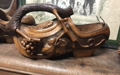 French carved walnut clog wine bottle holder