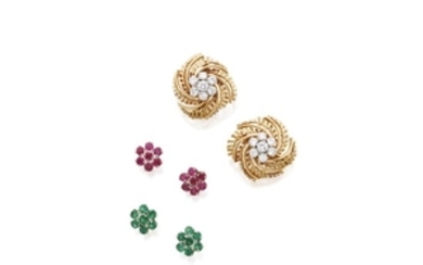 Pair of Gold and Diamond Earclips, Cartier, Paris