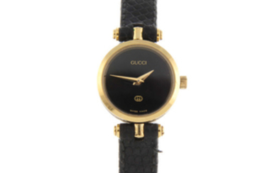 GUCCI - a lady's gold plated wrist watch.