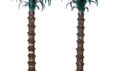 A Pair of Italian Tole Paint Wall Mounted Palm Trees