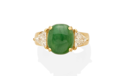 A jadeite and diamond ring
