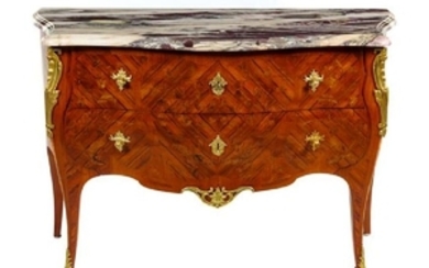 A Louis XV Gilt Bronze Mounted Marquetry Commode Height