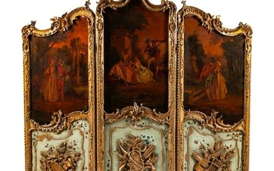 A Louis XV Style Carved, Painted and Parcel Gilt
