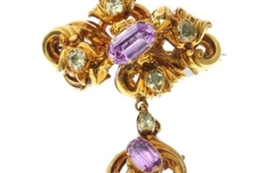 A mid Victorian gold foil-back topaz and chrysoberyl