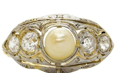 Original Art Deco Diamonds and Pearl Ring
