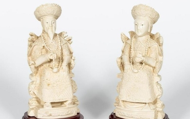 Pr., Bone Emperor and Empress Figures on Stands
