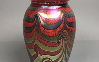 ROBERT EICKHOLT "King Tut" Art Glass Vase. Wide l