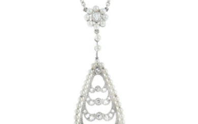 A seed pearl and diamond necklace. View more details