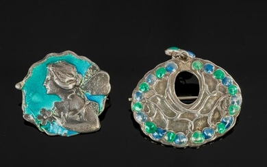 A silver and enamel brooch of Art Nouveau design