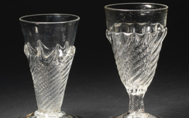 Two early short ale or dwarf ale glasses, early 18th century