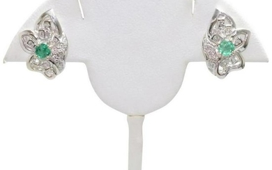 Vintage 14K White Gold Diamond and Emerald Earrings