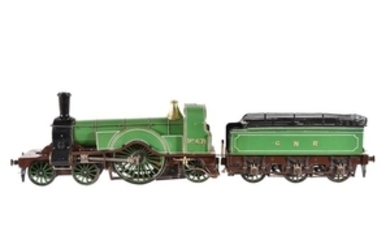 A well-engineered 5 inch gauge live steam model of a Great Northern Railway 4-2-2 Stirling single tender locomotive No. 671