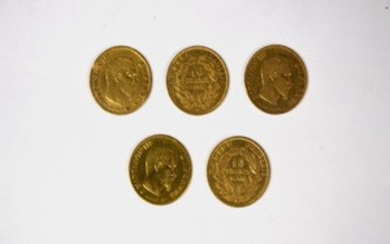 5 x 10 Francs Or Napoléon III tête nue