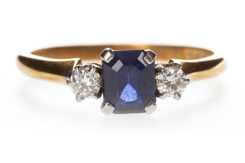 A BLUE GEM AND DIAMOND RING