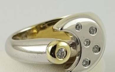 14 kt. Bicolour, Gold, White gold - Diamond Ring "STARRY SKY" - Gold + 6 diamonds - 0.12 ct Diamond