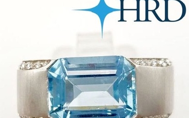 18 kt. White gold - Ring - 0.10 ct Diamond - Aquamarine