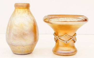 2pc L.C. Tiffany Favrile Gold Iridescent Vases