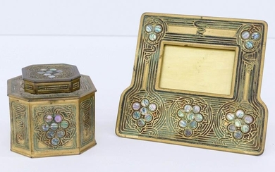 2pc Tiffany Studios Abalone Inkwell and Frame