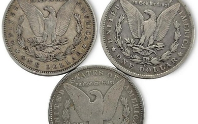 3 1890 Morgan silver dollar coins
