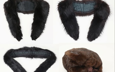 3 Brown Mink Stoles and a Brown Muff