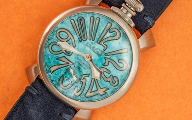 GaGà Milano - Mechanical Manuale 48MM Vintage Blue with Suede leather strap Swiss Made- 5010 - Unisex - BRAND NEW