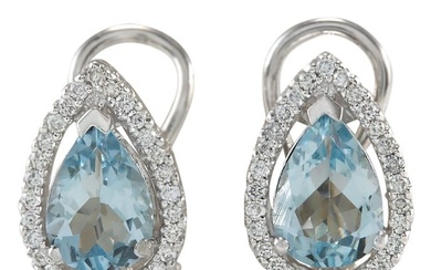 3.42 Carat Aquamarine 18K White Gold Diamond Earrings