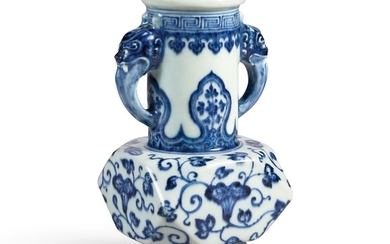 A RARE MING-STYLE BLUE AND WHITE FACETTED VASE MARK AND PERIOD OF YONGZHENG