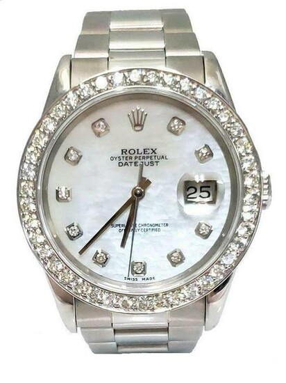 36MM ROLEX DATEJUST OYSTER PERPETUAL WHITE MOP 2.00ct
