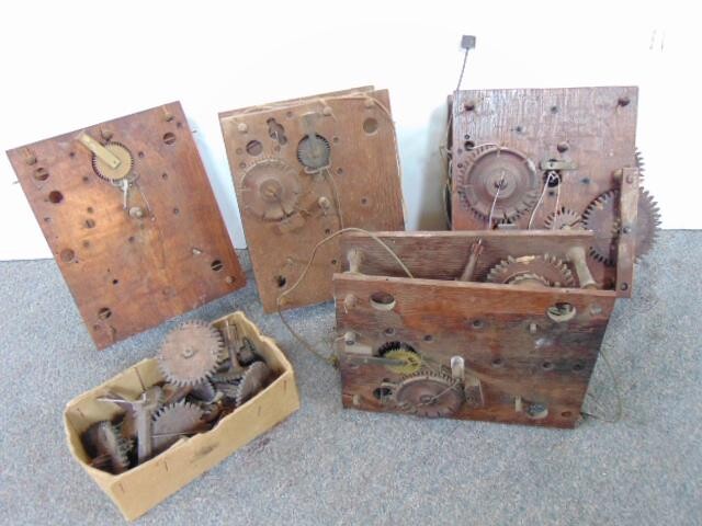 4 Wood works, clock parts, 2 Terry type, Leavenworth