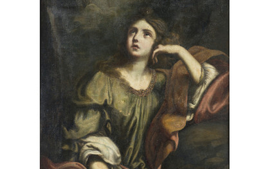 17th Century School Mary Magdalene penitent oil on canvas 138x98.5 cm. framed (defects and restorations)