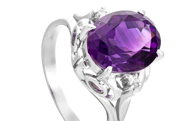4.29 tcw Amethyst Ring Platinum - Ring - 4.26 ct Amethyst - 0.03 ct Diamonds - No Reserve Price