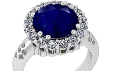 4.30 Ctw VS/SI1 Blue Sapphire And Diamond 14K White Gold Engagement Halo Ring