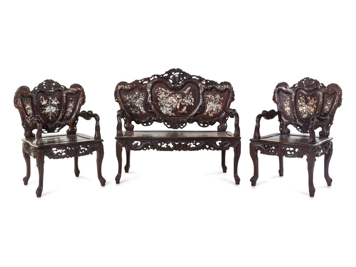 A Chinese Export Mother-of Pearl Inlaid Parlor Suite