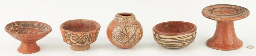 Five (5) Pre-Columbian Panamanian Cocle Pottery Vessels