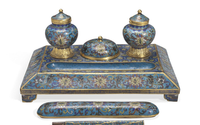A CHINESE CLOISONNÉ ENAMEL RECTANGULAR DESK SET, QING DYNASTY, EARLY 19TH CENTURY