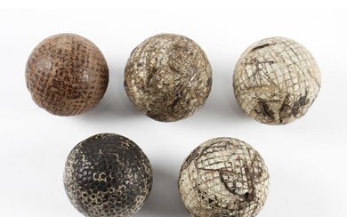 5x various pattern style guttie golf balls - to incl 2x bram...