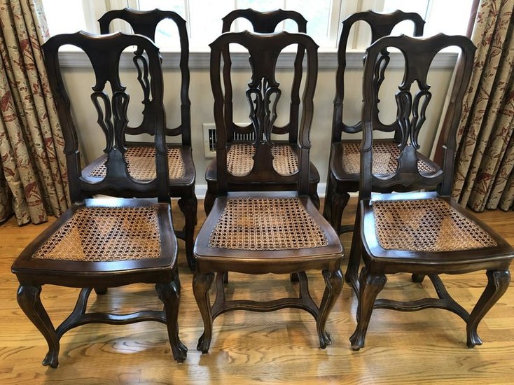 6 Antique Carved Chippendale Caned Dining Chairs