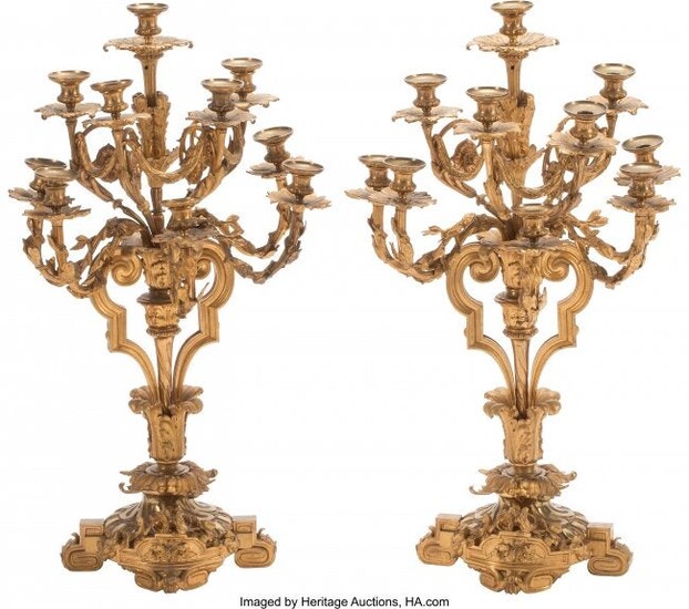 61221: A Pair of Large Louis XVI-Style Gilt Bronze Ten