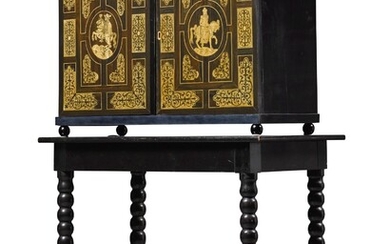 A North Italian baroque style ebony and pen-engraved ivory inlaid table cabinet 19th century