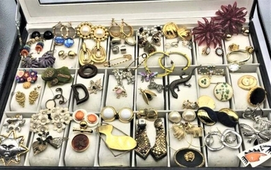 [64] Assorted Costume Jewelry Pins, Brooches, Earrings