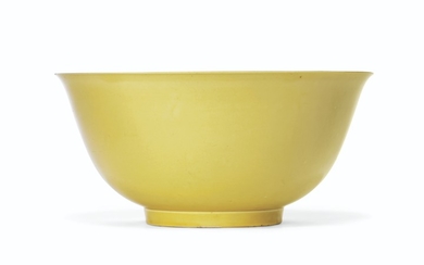 A YELLOW-GLAZED BOWL, KANGXI SIX-CHARACTER MARK IN UNDERGLAZE BLUE WITHIN A DOUBLE CIRCLE AND OF THE PERIOD (1662-1722)