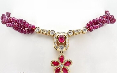 73.84ctw Natural Rubies and Diamonds Gold - Necklace Ruby - ***NO RESERVE PRICE***