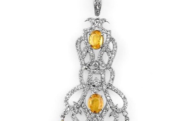 7.65 ctw Yellow Sapphire & Diamond Necklace 14k White Gold